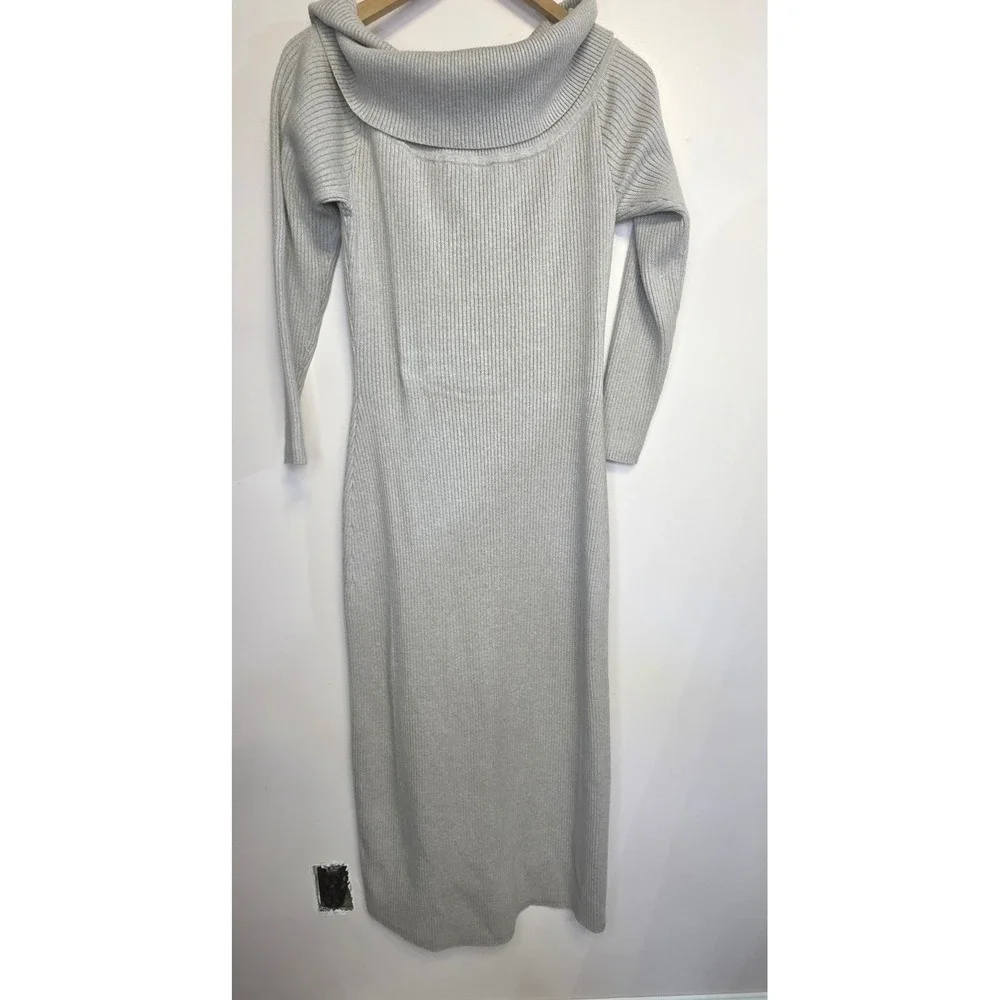 Abercrombie Ribbed Knit Maxi Dress XLP Tan Off Shoulder Quiet Luxury Sweater